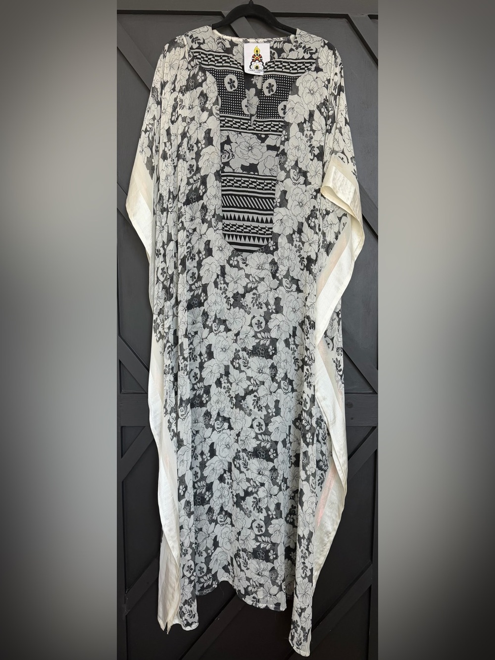 Carla Christoph Black & Ivory Floral Maxi Caftan – One Size